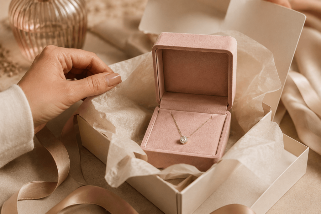 Luxury jewellery unboxing experience with premium custom packaging