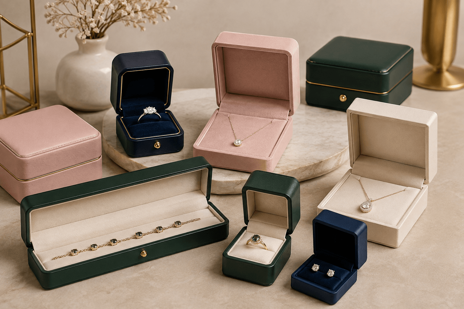 Premium jewellery packaging boxes with luxury finishes for rings, necklaces, and bracelets