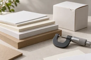 Concept illustration of paperboard swatches for GSM vs PT packaging specifications