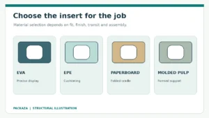 Illustrated comparison of EVA EPE paperboard and molded pulp rigid box inserts