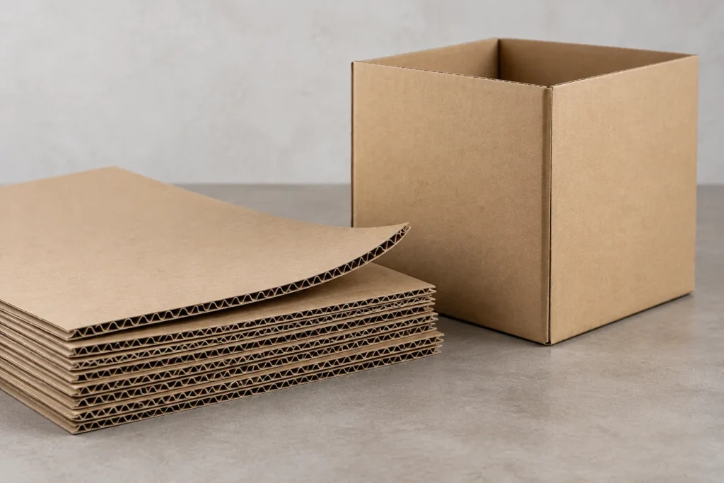Concept curved corrugated sheet stack and erected kraft box