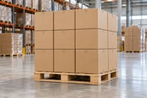 Conceptual unit load of corrugated cartons supported on a wooden pallet
