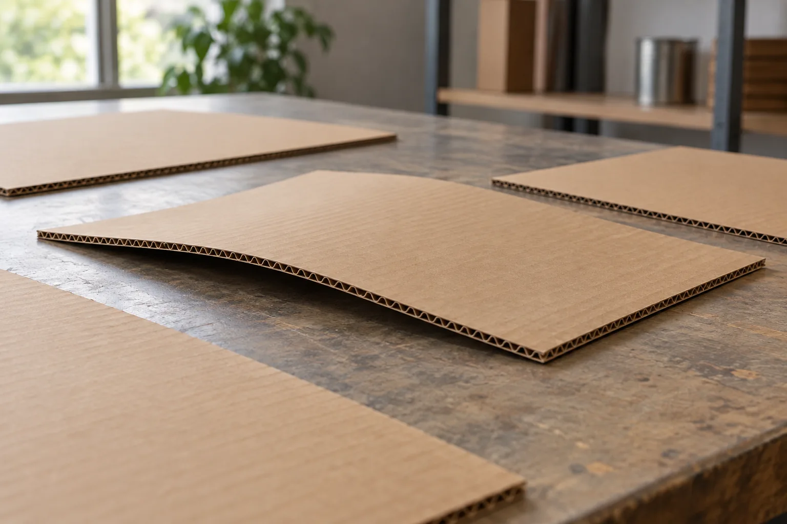 Concept corrugated sheet with a gentle bow on a flat worktable