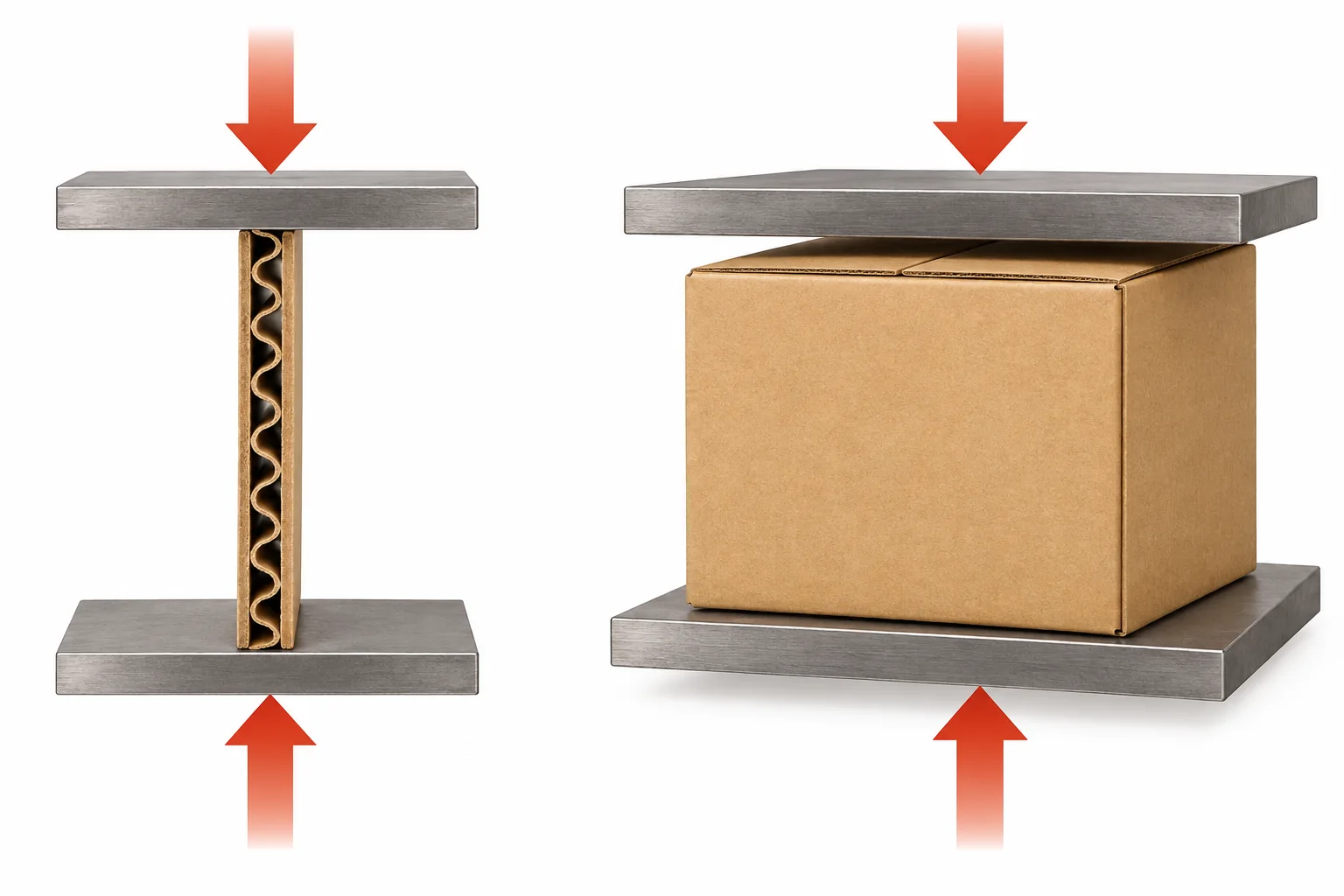 Conceptual comparison of board edge compression and assembled box compression