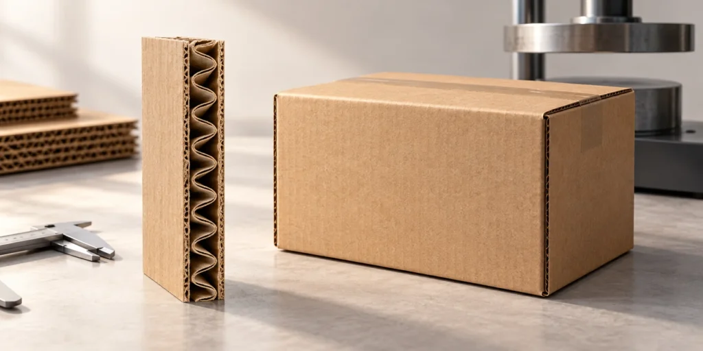 Conceptual view of corrugated board and shipping box for an ECT versus BCT guide