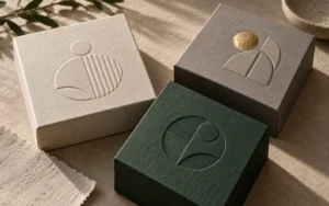 Conceptual gift box lids with raised and recessed paperboard surface effects