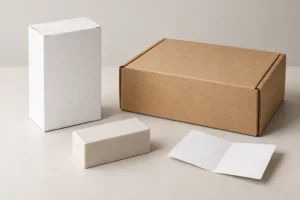 Conceptual comparison of an unbranded folding carton and corrugated mailer box.