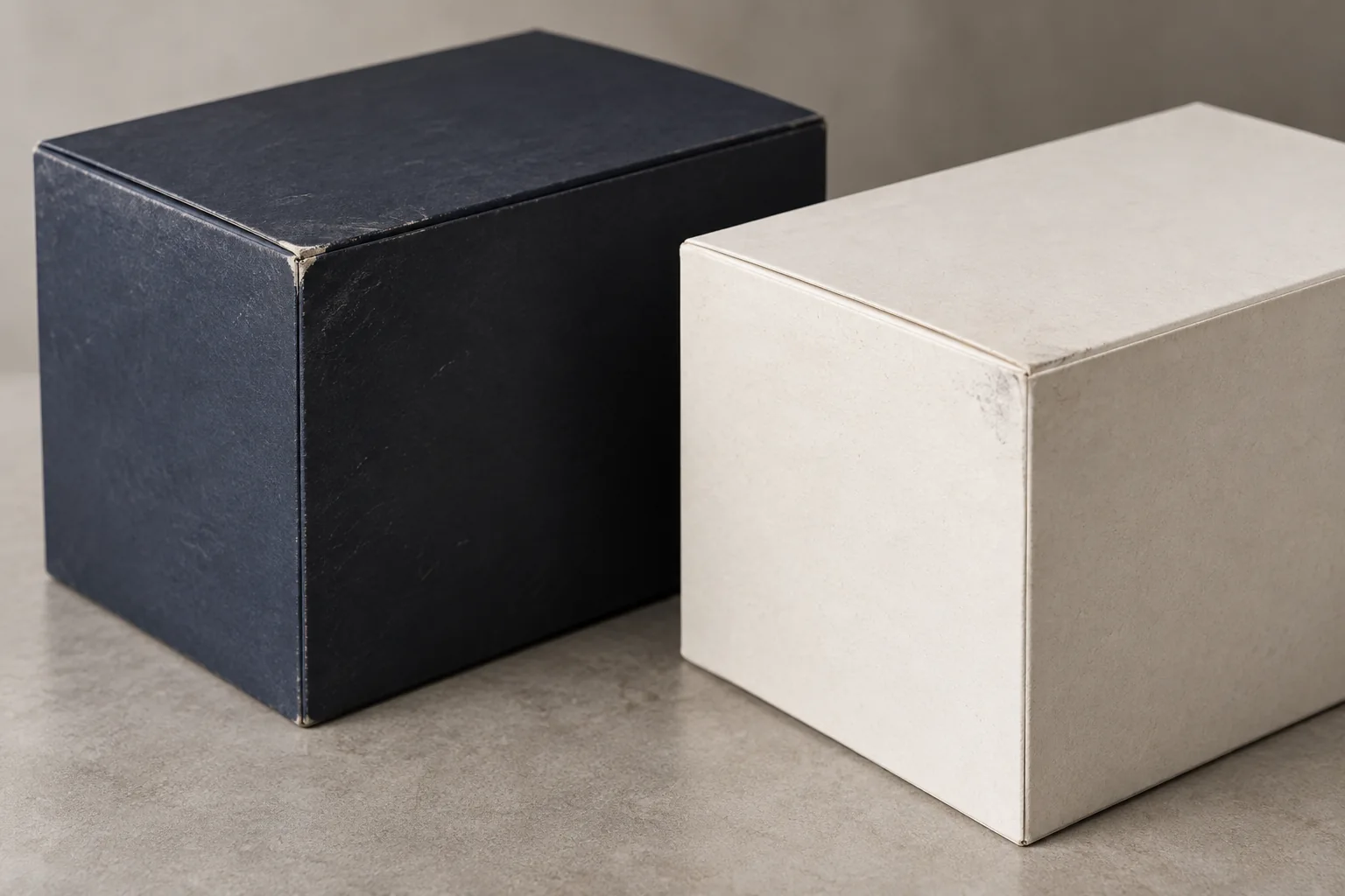 Concept close view of printed cartons with subtle handling marks