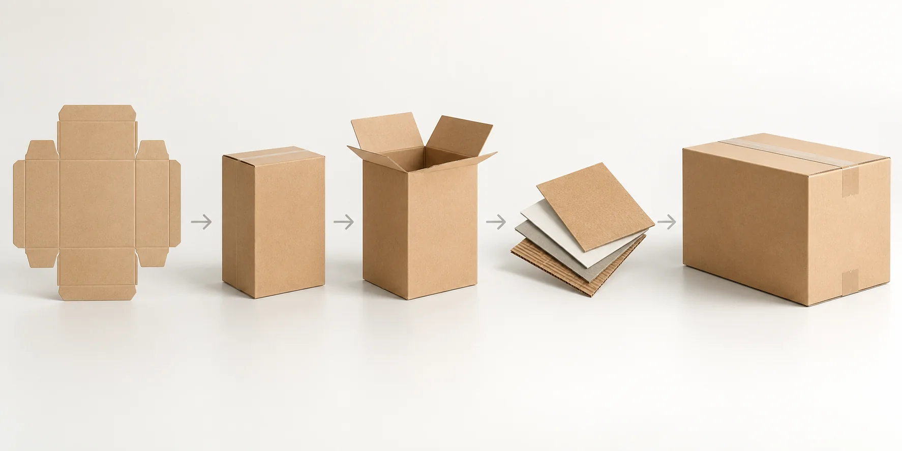 Conceptual packaging approval flow from dieline through carton and materials to shipping case.